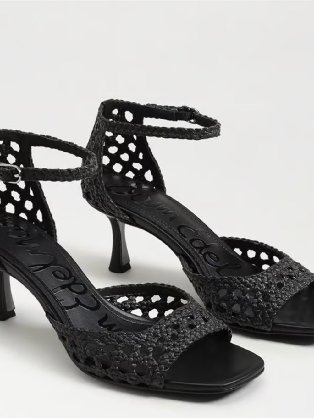 Sam Edelman Black Crochet Ankle-Strap Heeled Sandals